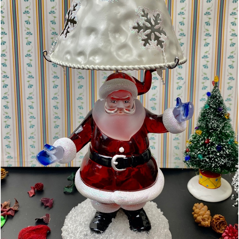 Santa Claus Candle Holder, glass and ceramic, vintage, deco, Christmas, gift